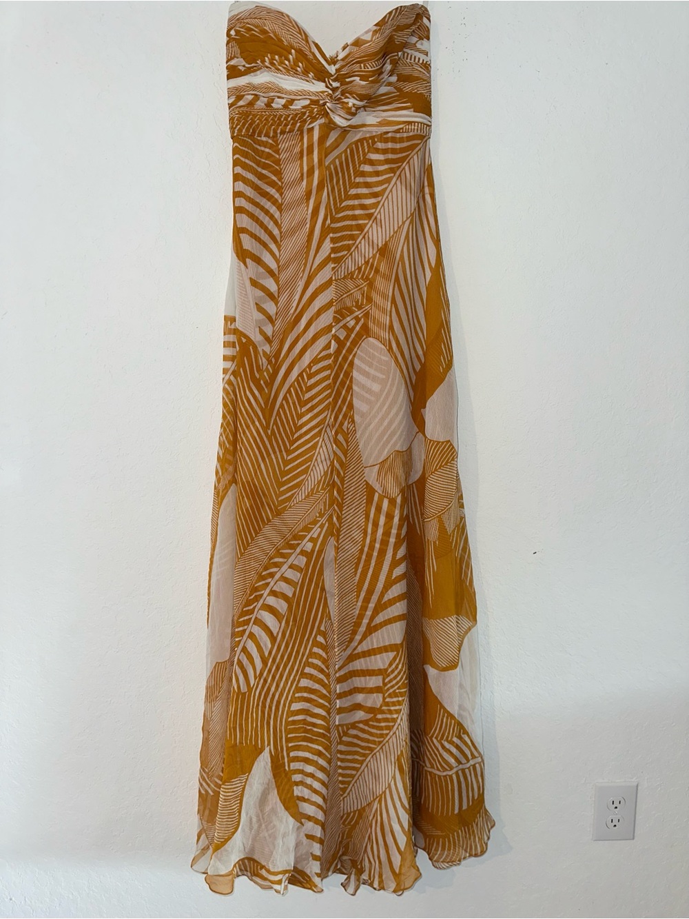 Monique Lhuillier 2 Orange & White Silk Summer Strapless Sweetheart Maxi Dress